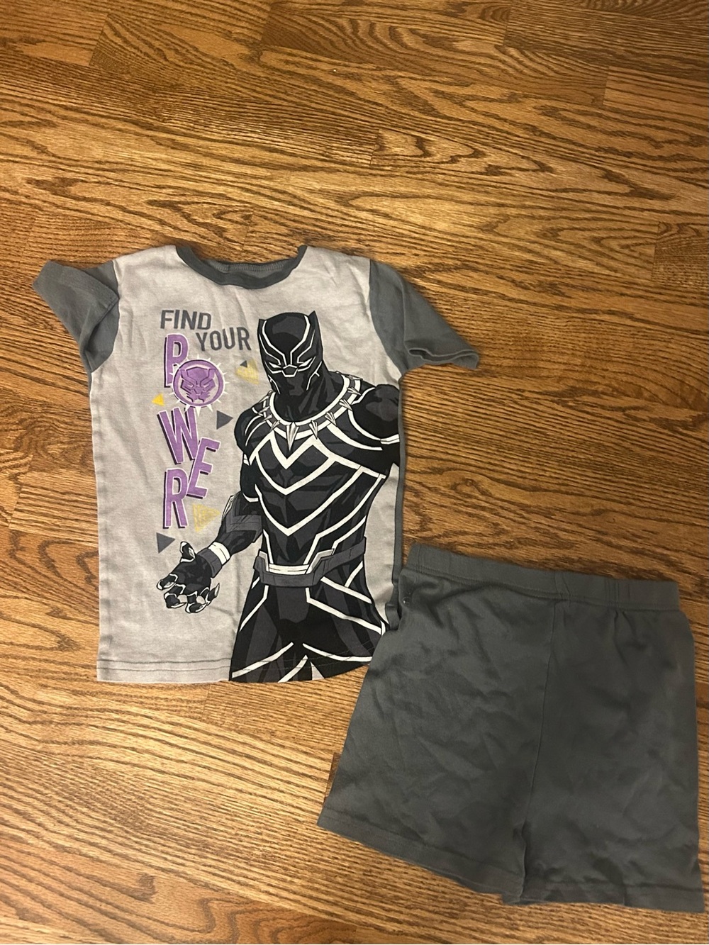 Boys Marvel Black Panther Gray and Purple Pajama Set